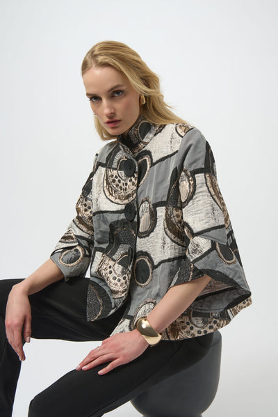 Joseph Ribkoff Black/Multi Abstract Jacquard Trapeze Jacket