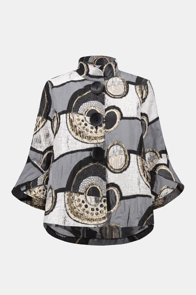 Joseph Ribkoff Black/Multi Abstract Jacquard Trapeze Jacket