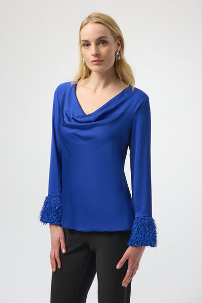 Joseph Ribkoff Royal Blue Recycled Satin Cowl Neck Top