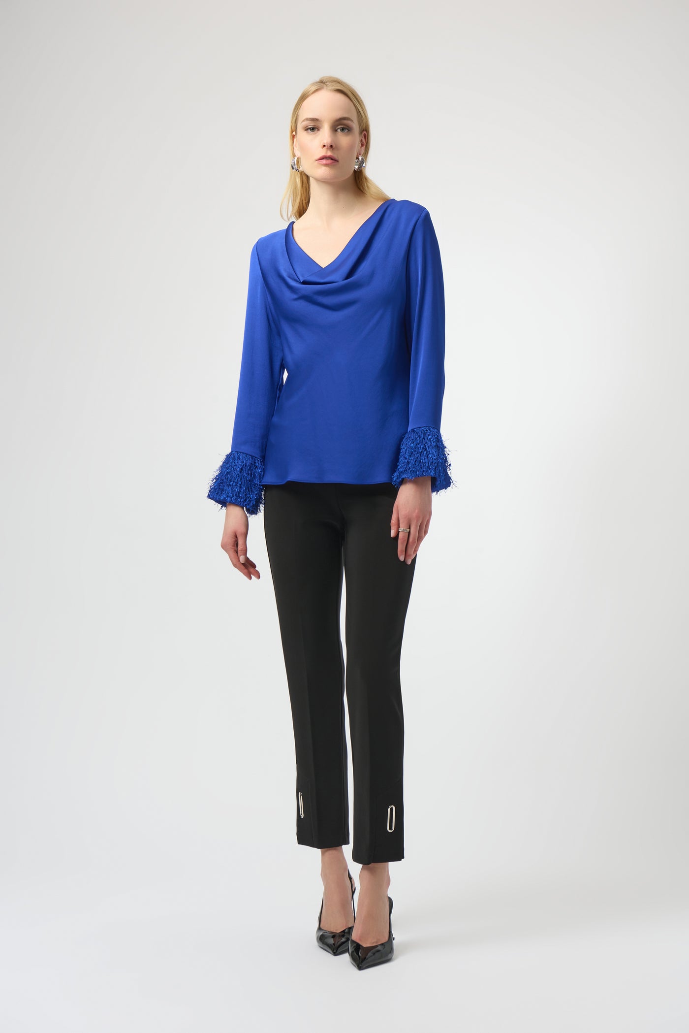Joseph Ribkoff Royal Blue Recycled Satin Cowl Neck Top