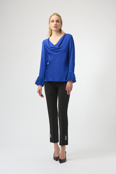 Joseph Ribkoff Royal Blue Recycled Satin Cowl Neck Top