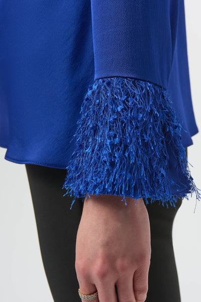 Joseph Ribkoff Royal Blue Recycled Satin Cowl Neck Top