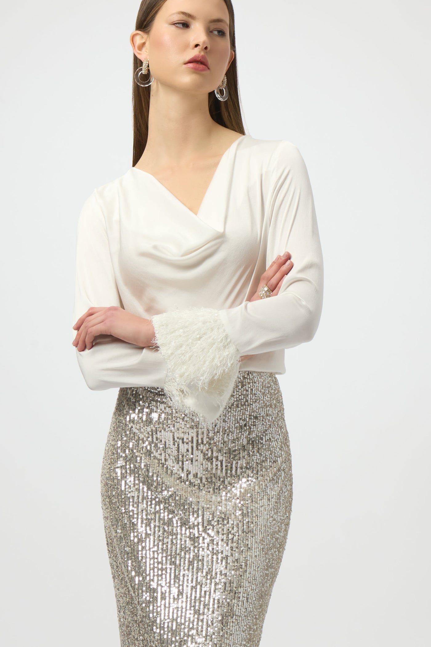 Joseph Ribkoff Recycled Satin Cowl Neck Top
