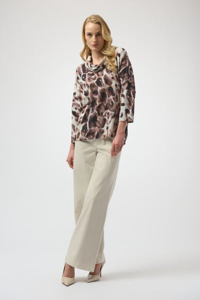 Joseph Ribkoff Off White/Multi Sweater Knit Animal Print Top