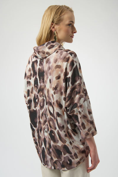 Joseph Ribkoff Off White/Multi Sweater Knit Animal Print Top