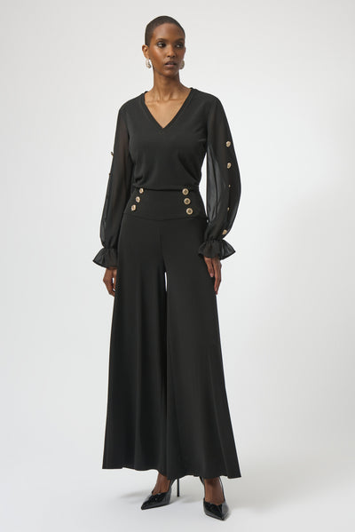 Joseph Ribkoff Black Moss Crepe and Chiffon Fitted Top