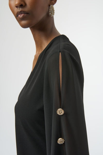 Joseph Ribkoff Black Moss Crepe and Chiffon Fitted Top