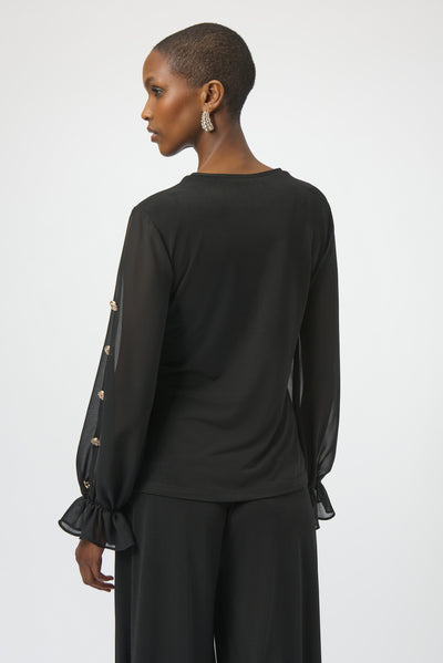 Joseph Ribkoff Black Moss Crepe and Chiffon Fitted Top