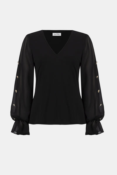 Joseph Ribkoff Black Moss Crepe and Chiffon Fitted Top