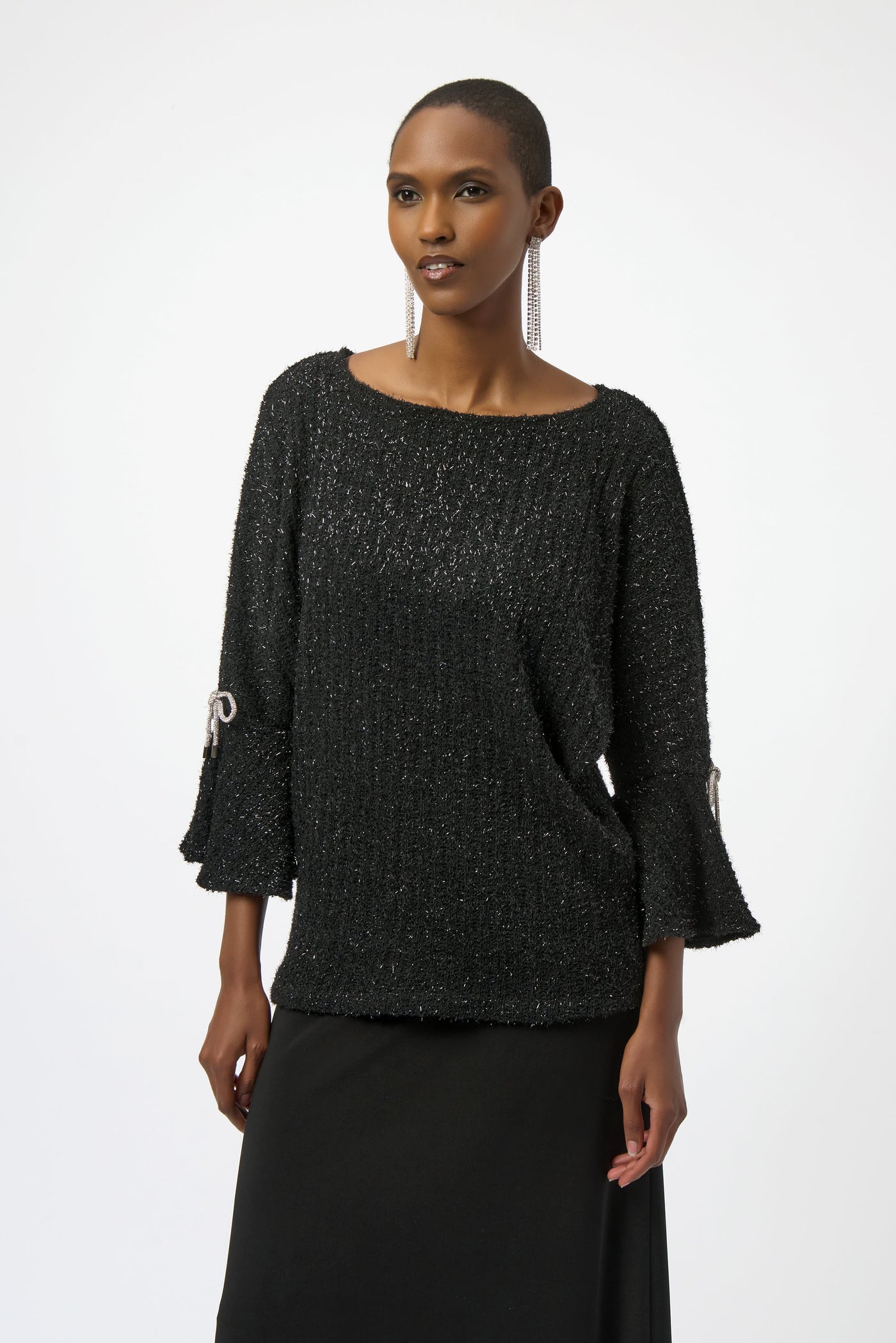 Joseph Ribkoff Fuzzy Metallic Knit Boxy Top