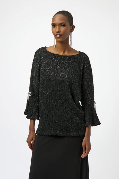 Joseph Ribkoff Fuzzy Metallic Knit Boxy Top