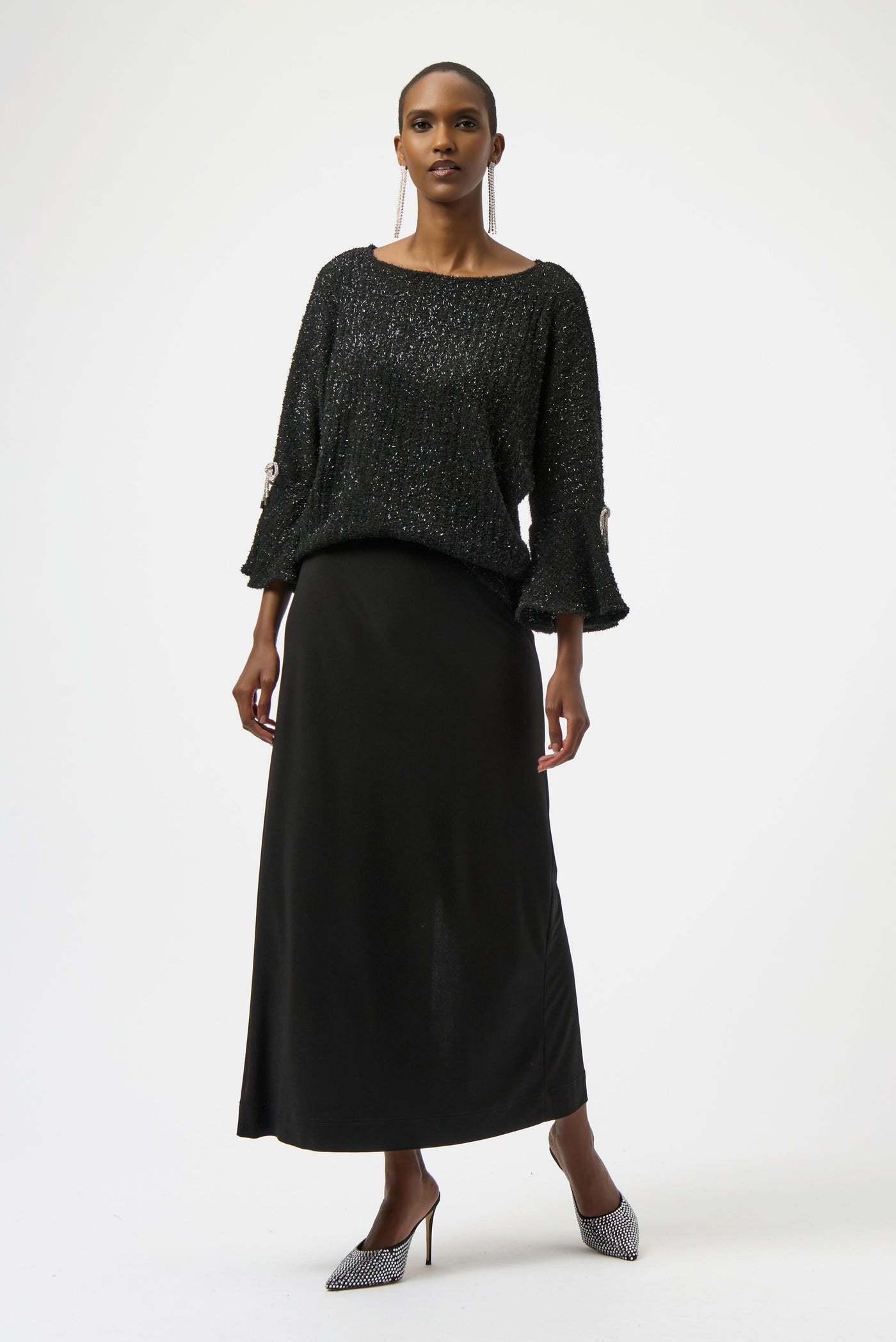 Joseph Ribkoff Fuzzy Metallic Knit Boxy Top