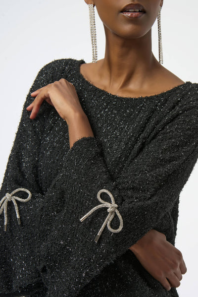 Joseph Ribkoff Fuzzy Metallic Knit Boxy Top