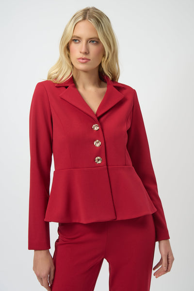 Joseph Ribkoff Deep Cherry Scuba Crepe Peplum Blazer