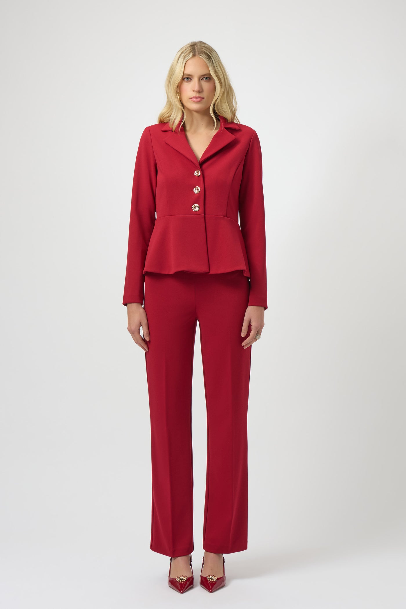 Joseph Ribkoff Deep Cherry Scuba Crepe Peplum Blazer