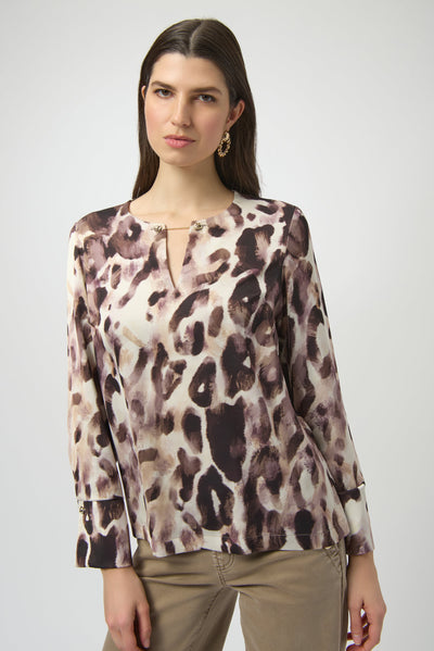 Joseph Ribkoff Recycled Satin Animal Print Straight Top