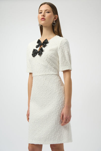 Joseph Ribkoff Bouclé Knit Shift Dress With Bow Detail