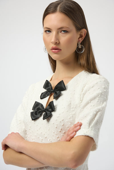 Joseph Ribkoff Bouclé Knit Shift Dress With Bow Detail