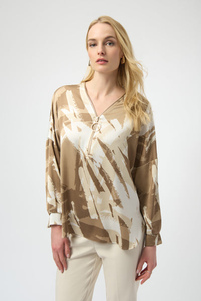 Joseph Ribkoff Recycled Satin Abstract Print Tunic With Zipper Detail