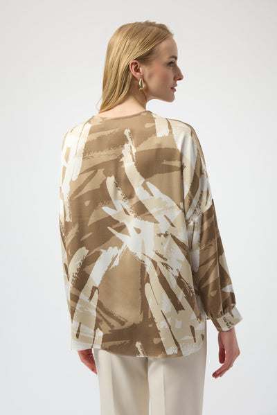 Joseph Ribkoff Recycled Satin Abstract Print Tunic With Zipper Detail