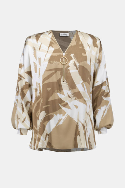 Joseph Ribkoff Recycled Satin Abstract Print Tunic With Zipper Detail