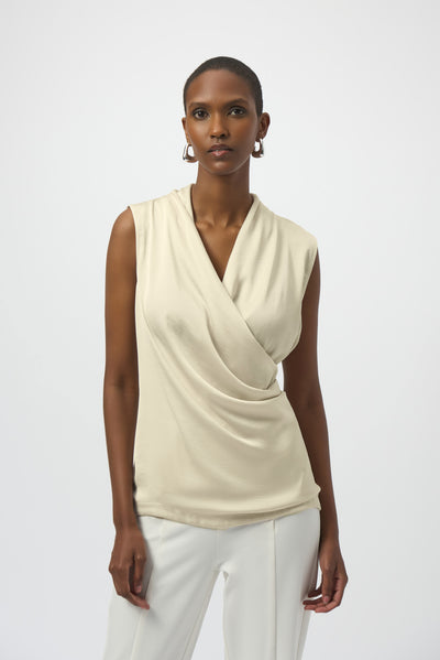 Joseph Ribkoff Recycled Satin & Silky Knit Sleeveless Wrap Top