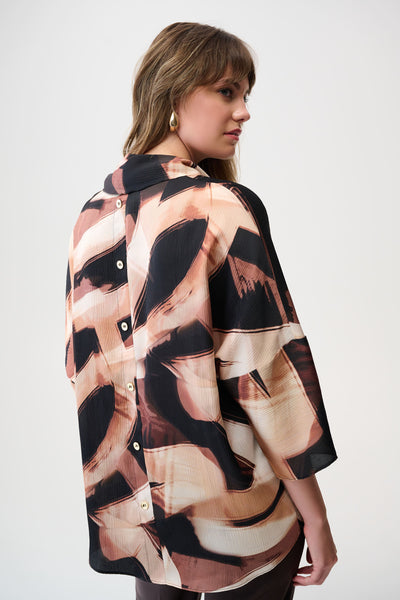Joseph Ribkoff Satin Abstract Print Boxy Tunic with Cowl Collar