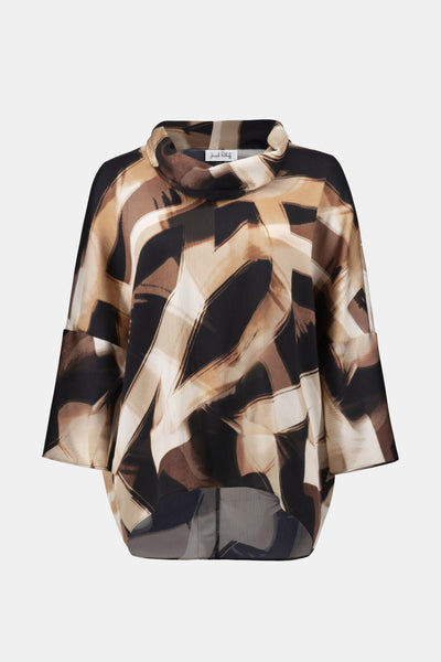 Joseph Ribkoff Satin Abstract Print Boxy Tunic with Cowl Collar