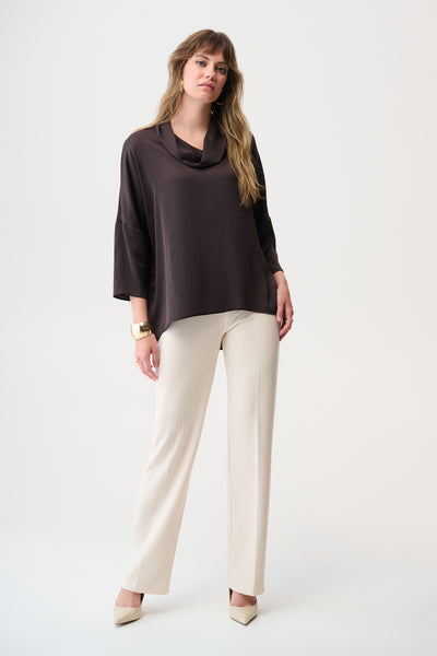 Joseph Ribkoff Mocha Recycled Satin Boxy Tunic with Cowl Collar