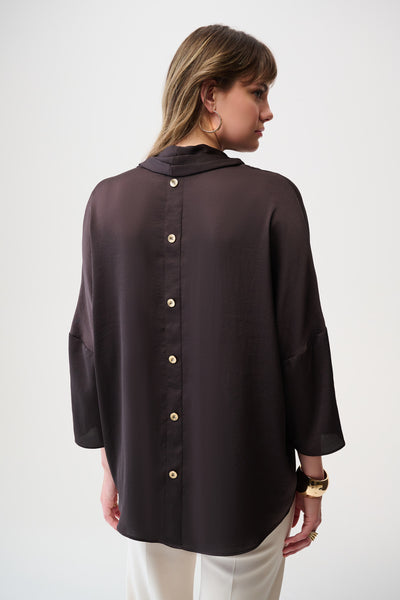 Joseph Ribkoff Mocha Recycled Satin Boxy Tunic with Cowl Collar