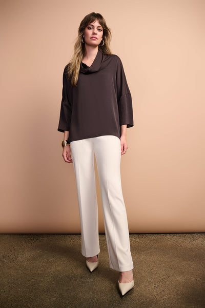 Joseph Ribkoff Mocha Recycled Satin Boxy Tunic with Cowl Collar