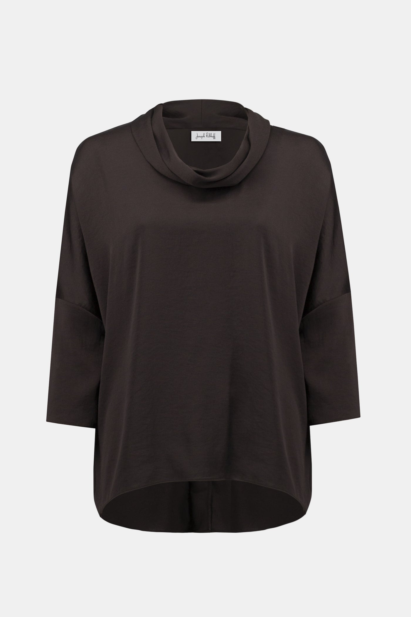 Joseph Ribkoff Mocha Recycled Satin Boxy Tunic with Cowl Collar