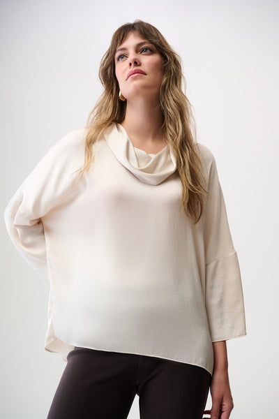 Joseph Ribkoff Birch Recycled Satin Boxy Tunic with Cowl Collar
