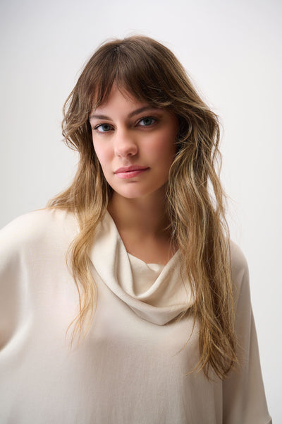 Joseph Ribkoff Birch Recycled Satin Boxy Tunic with Cowl Collar