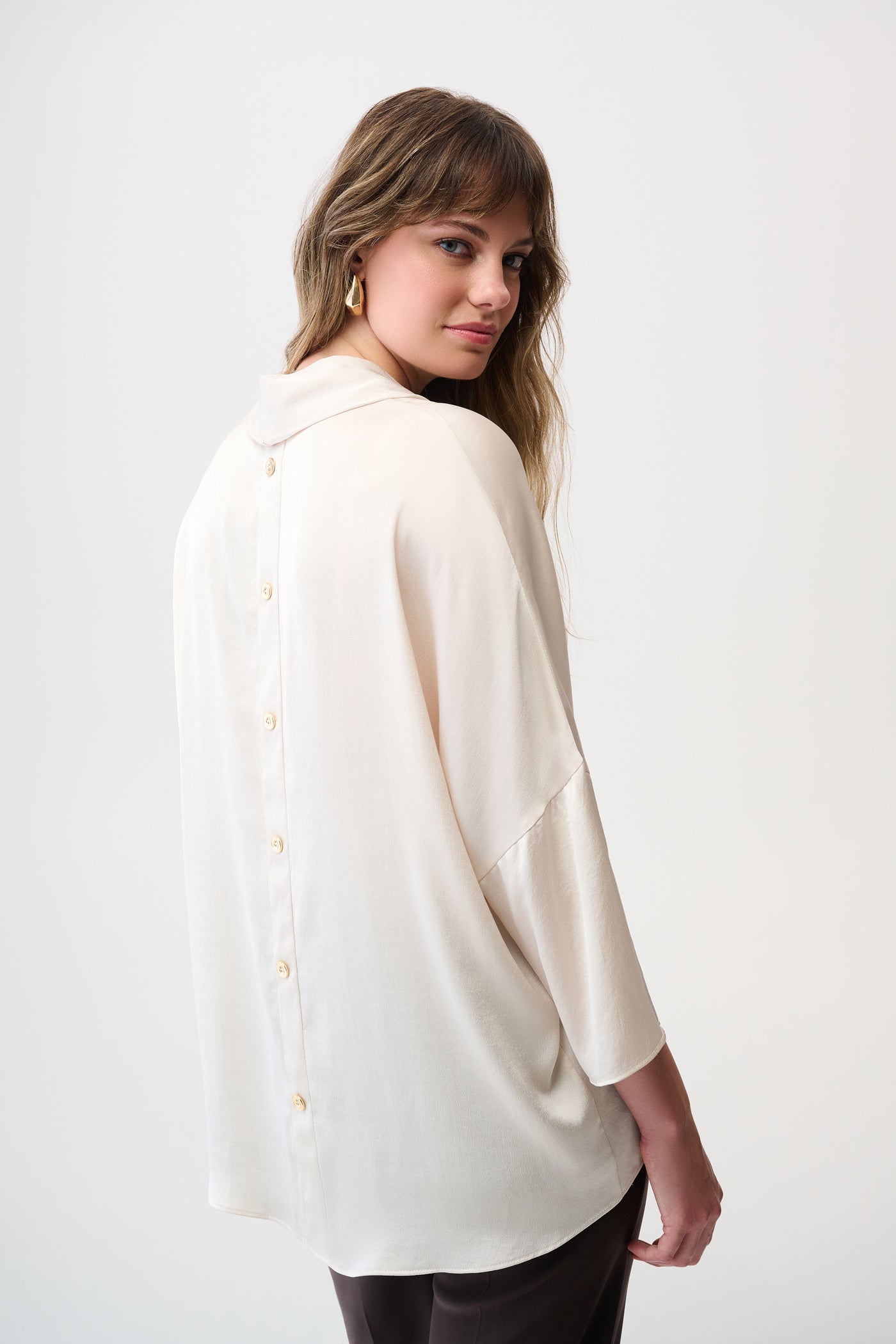 Joseph Ribkoff Birch Recycled Satin Boxy Tunic with Cowl Collar