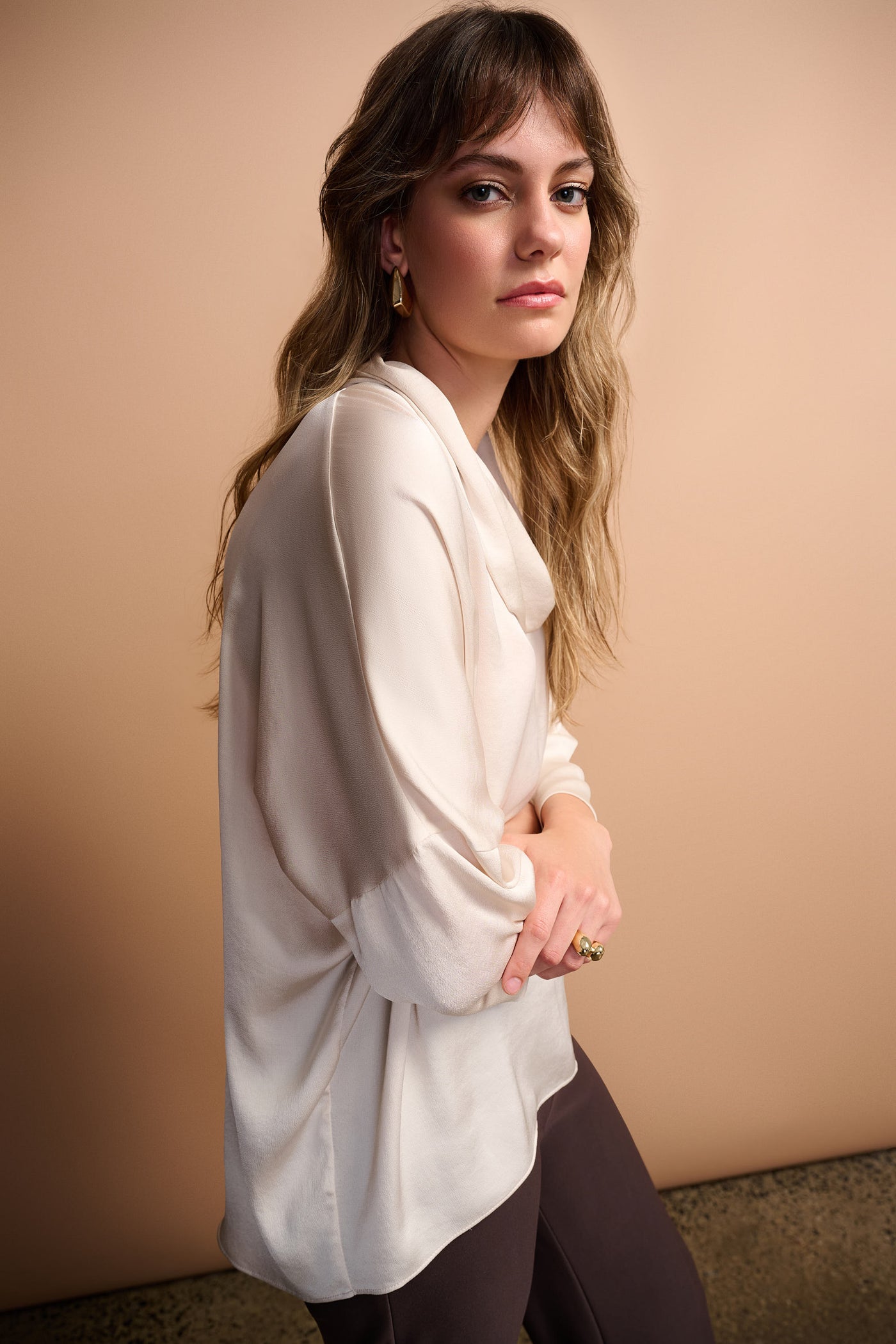 Joseph Ribkoff Birch Recycled Satin Boxy Tunic with Cowl Collar
