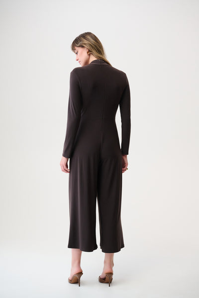 Joseph Ribkoff Mocha Silky Knit Wide Leg Wrap Jumpsuit with Ornament Detail