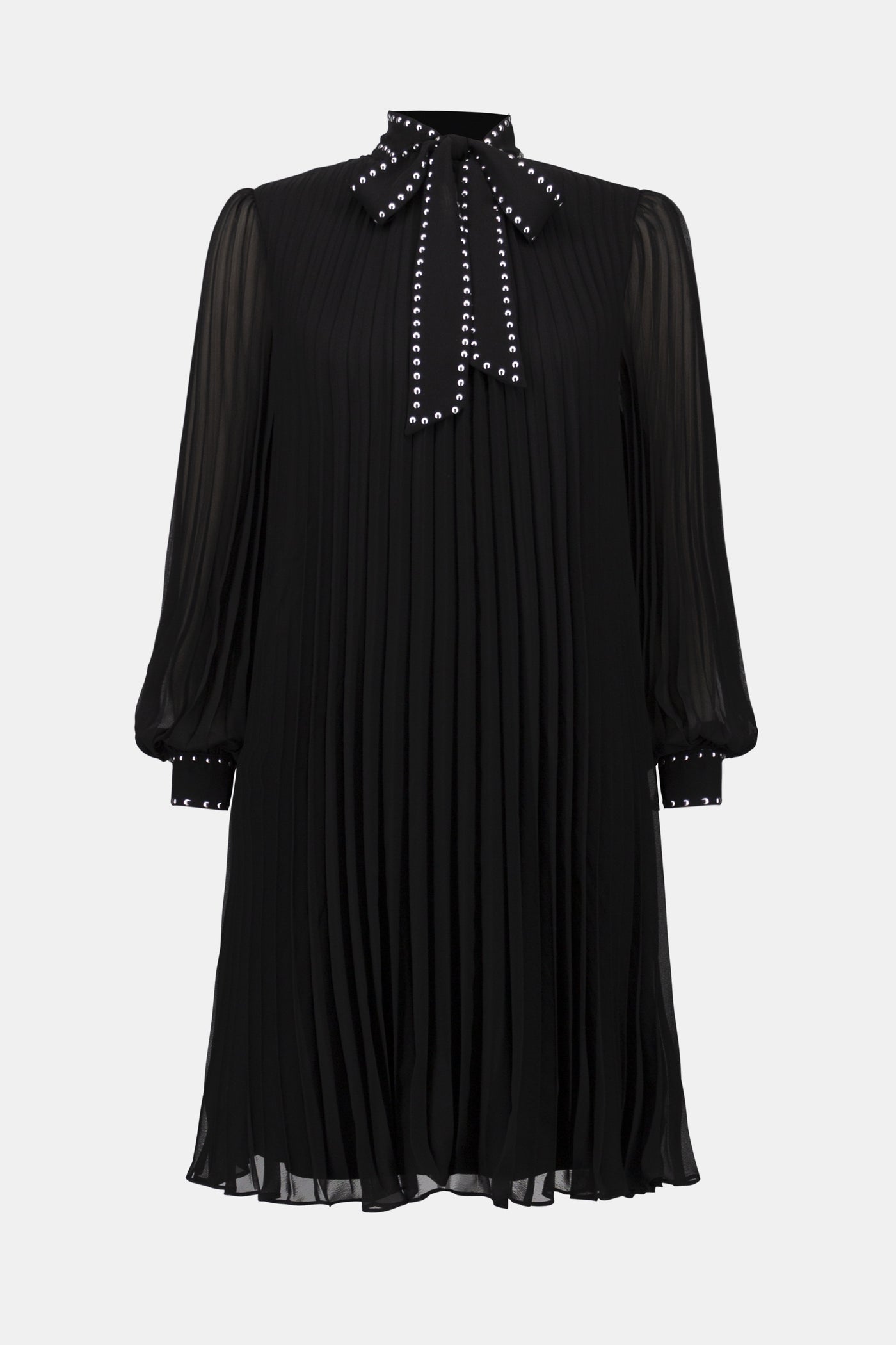 Joseph Ribkoff Black Pleated Chiffon Aline Dress with Neck Tie