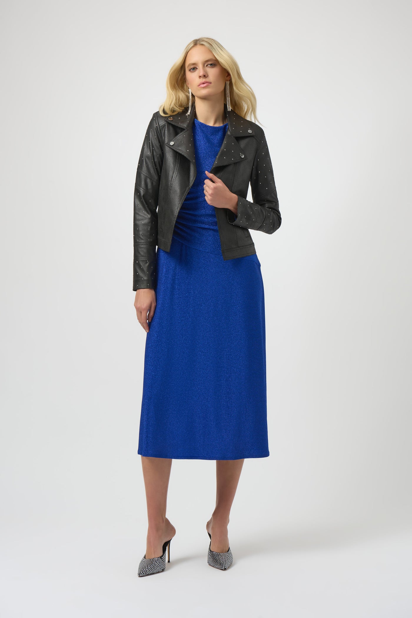 Joseph Ribkoff Black  Foiled Faux Suede Fitted Jacket with Rhinestones