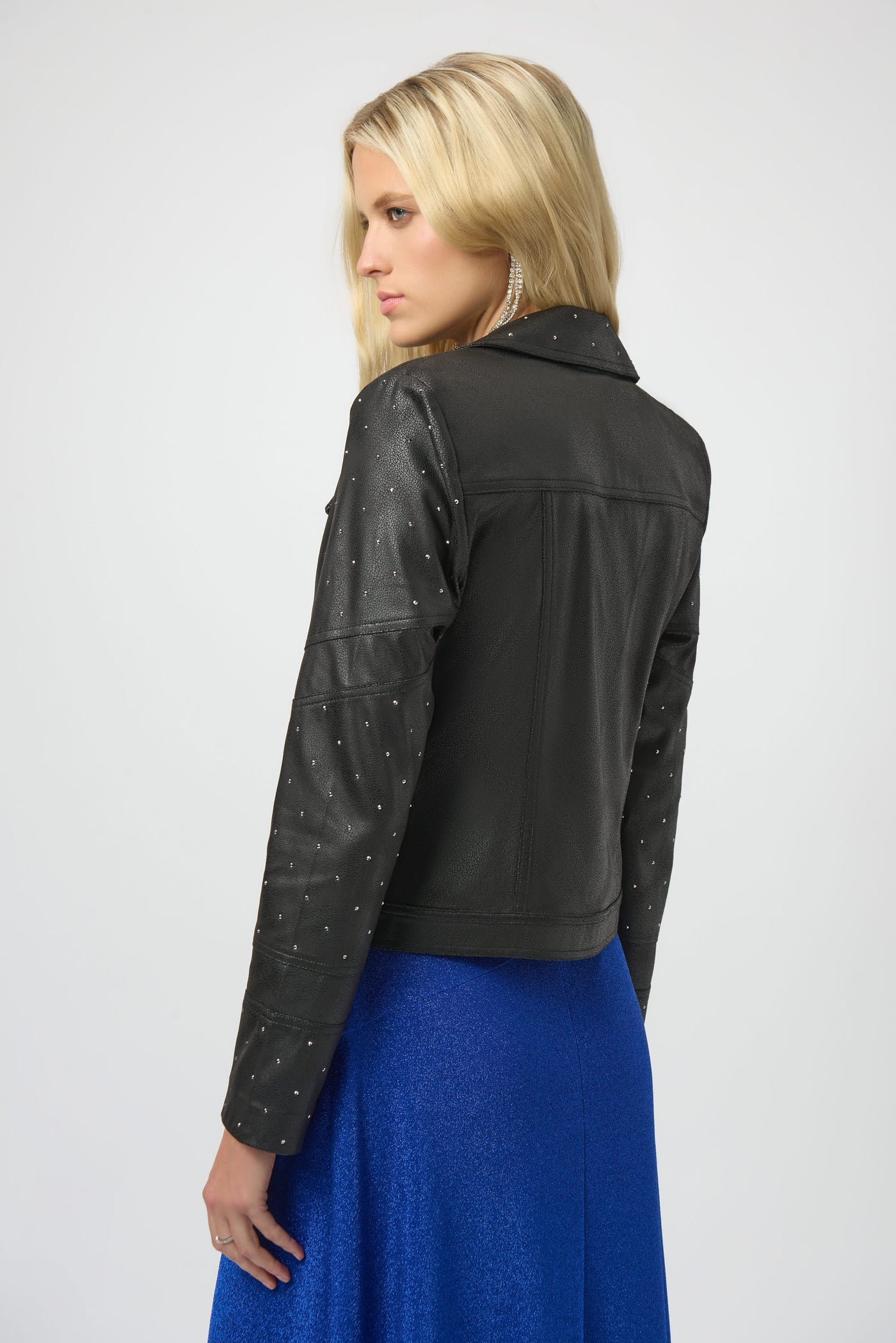 Joseph Ribkoff Black  Foiled Faux Suede Fitted Jacket with Rhinestones