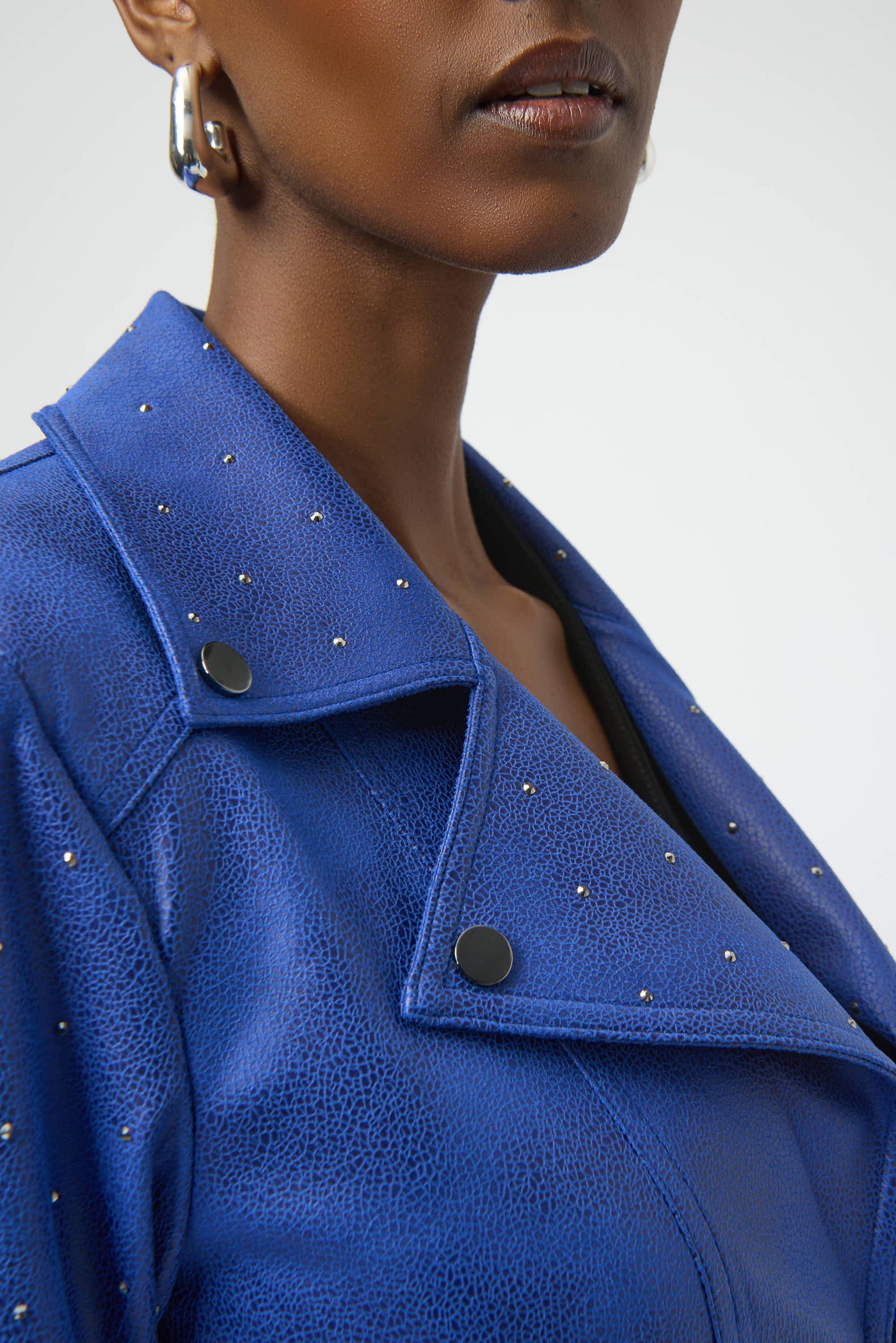 Joseph Ribkoff Royal Sapphire Foiled Faux Suede Fitted Jacket with Rhinestones