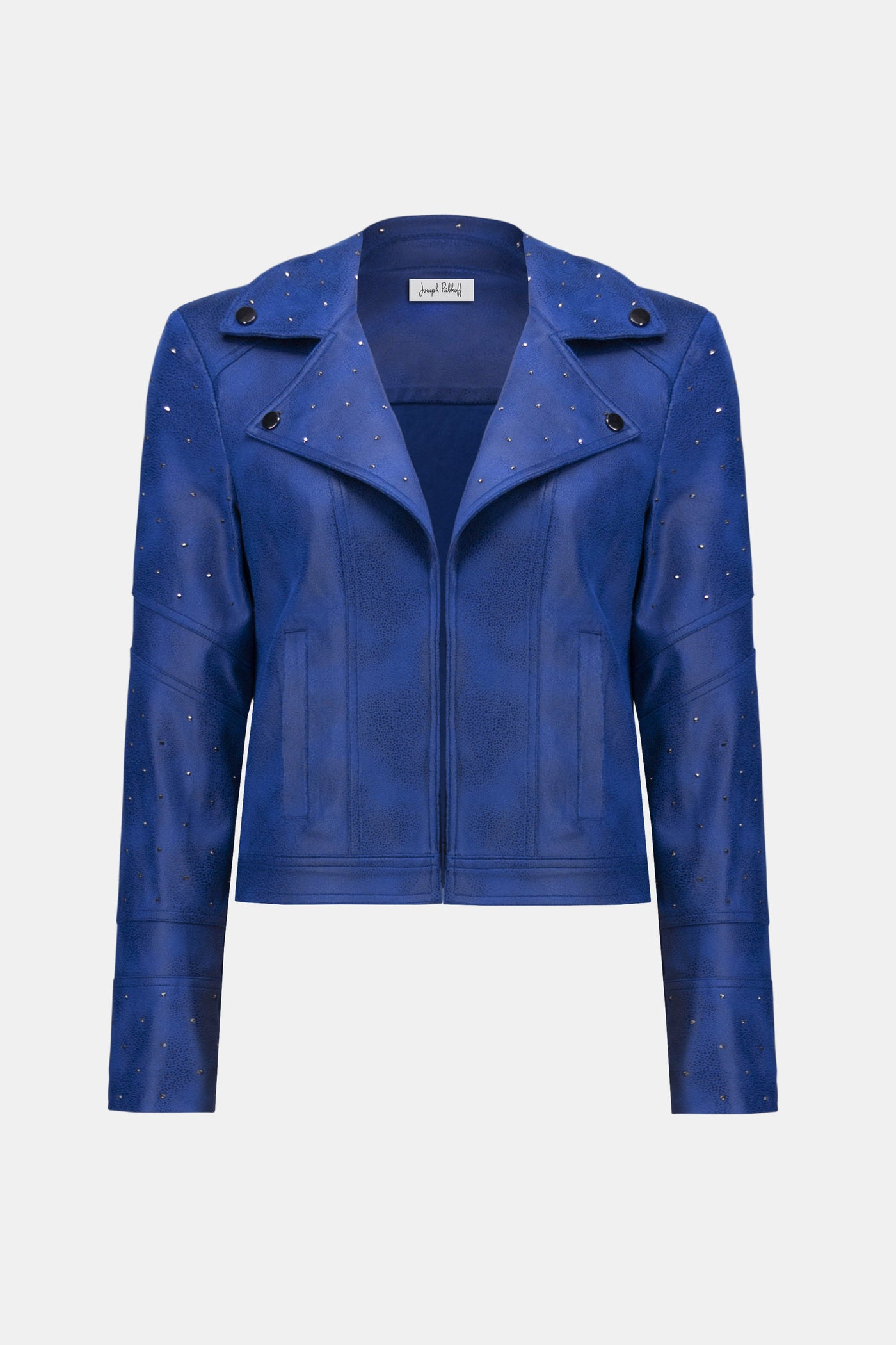 Joseph Ribkoff Royal Sapphire Foiled Faux Suede Fitted Jacket with Rhinestones