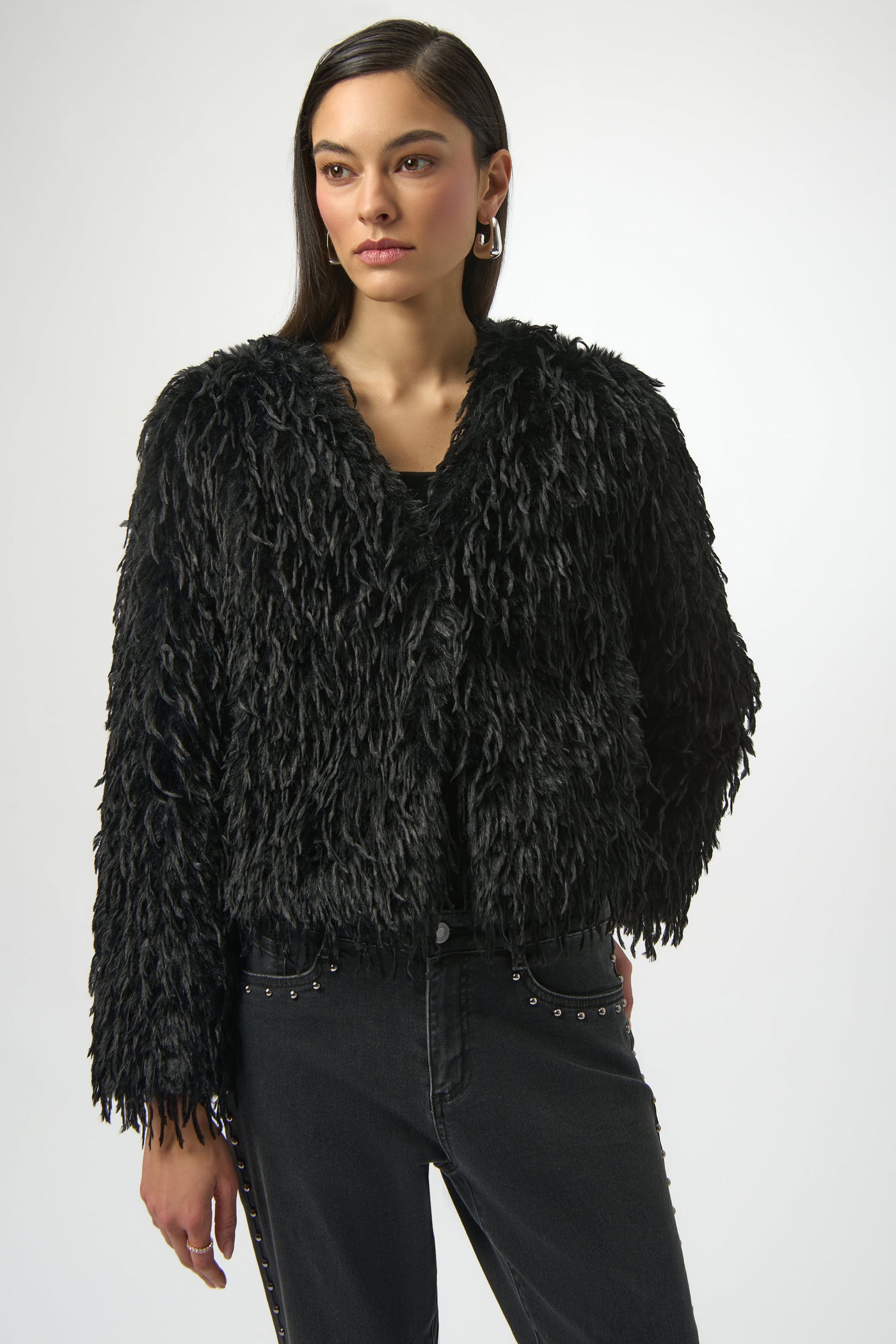 Joseph Ribkoff Faux Fur Collarless Boxy Jacket