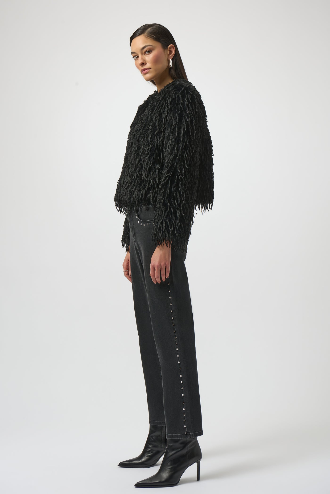 Joseph Ribkoff Faux Fur Collarless Boxy Jacket