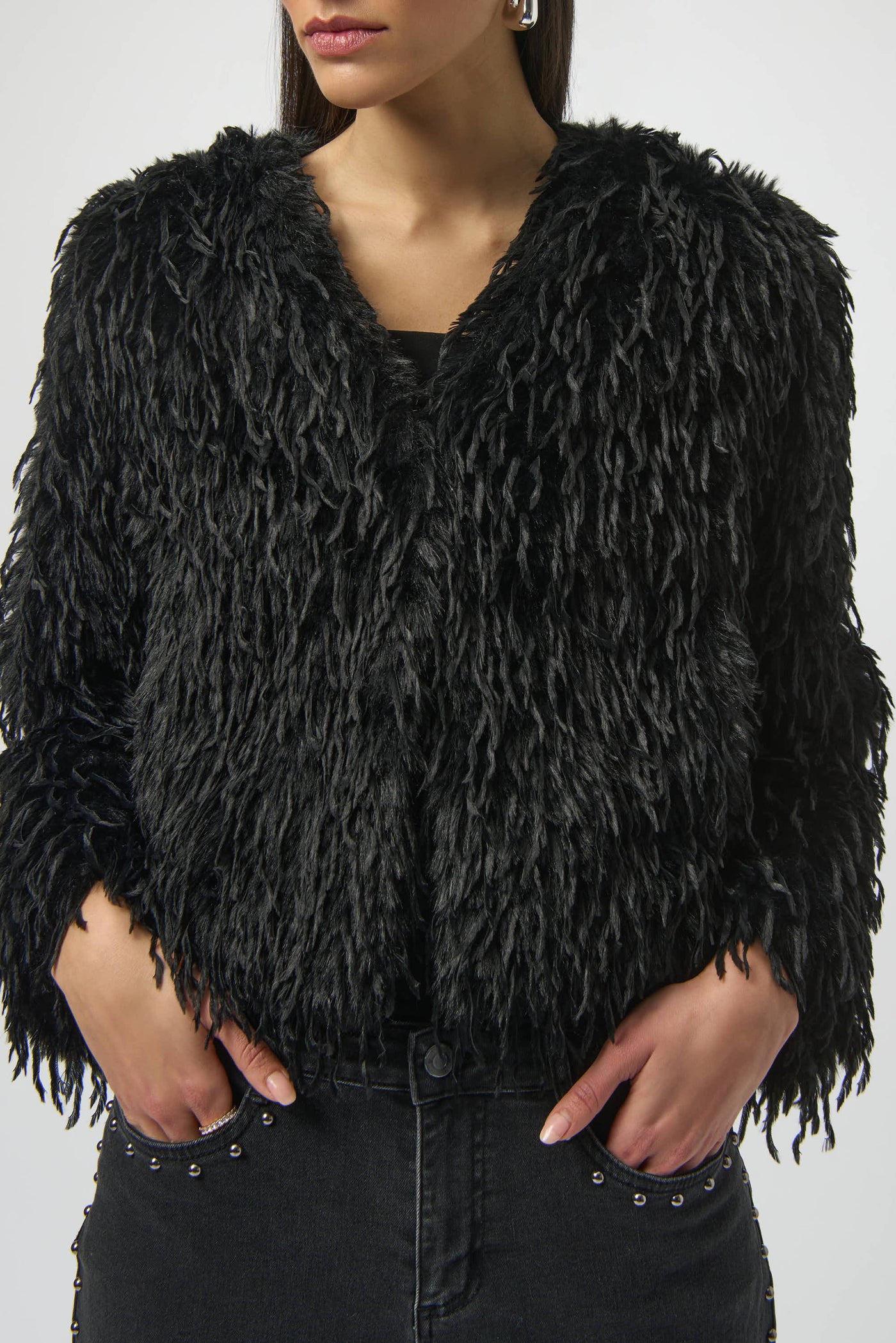 Joseph Ribkoff Faux Fur Collarless Boxy Jacket