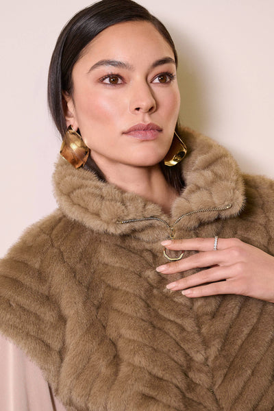 Joseph Ribkoff Mink Chevron Faux Fur Mock Neck Vest