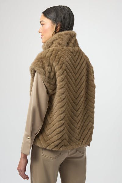 Joseph Ribkoff Mink Chevron Faux Fur Mock Neck Vest