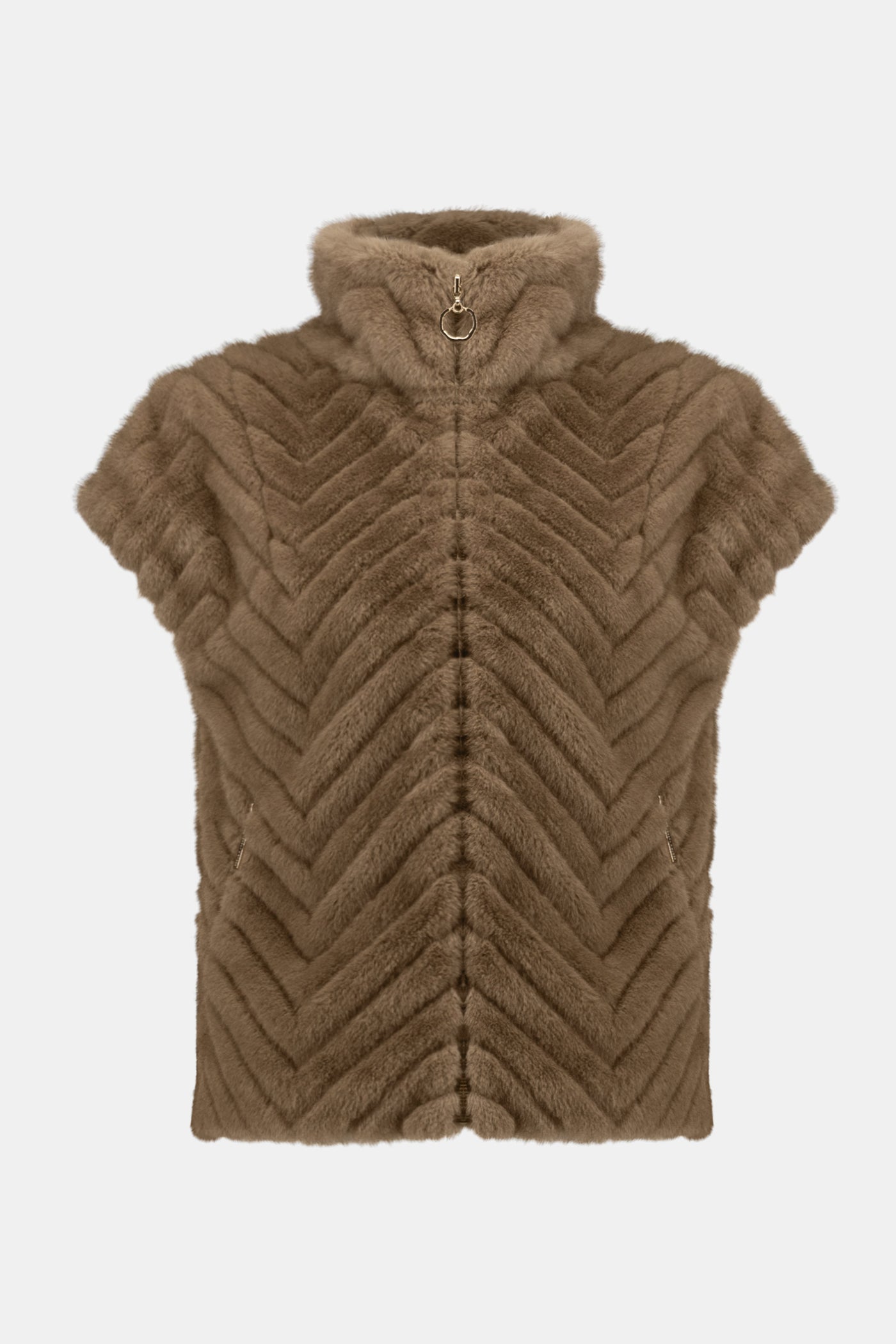 Joseph Ribkoff Mink Chevron Faux Fur Mock Neck Vest
