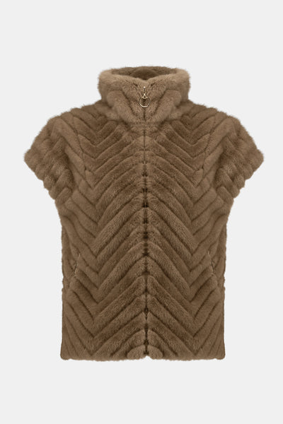 Joseph Ribkoff Mink Chevron Faux Fur Mock Neck Vest