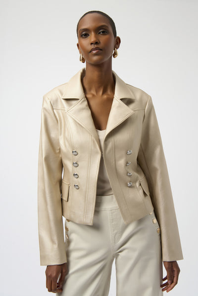 Joseph Ribkoff Leatherette Notched Collar Fitted Jacket